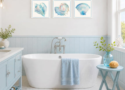 Seashell Wall Decor Ocean Beach Nautical Canvas Wall Art Blue Seashell Painting Coastal Art Pictures for Bathroom Livingroom Bedroom Wall Decoration 12x12Inchx3pcs