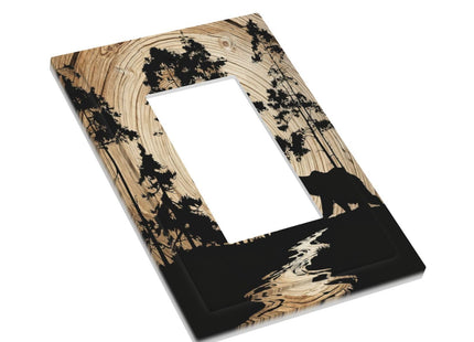 Rustic Forest Antler Black Bear Deer Silhouettes Decorative Outlet Covers 1 Gang Single Rocker Light Switch Cover Plate Wall Plates GFCI Faceplate for Farmhouse Home Decor