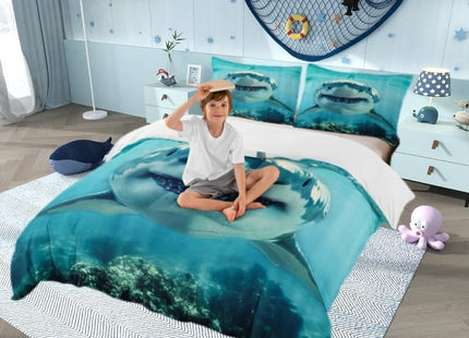 Shark Pattern Bedding Set Twin Size for Kids Boys Bedroom,Sea Animals Bed Duvet Cover Set,Shark Fish Print Comforter Cover Hawaiian Beach Decor 2 Pieces 1 Duvet Cover with 1 Pillowcase（No Comforter）