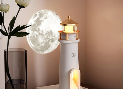 IFTHFOUR Moon Lighthouse Projector Night Light with Motion Sensor - Rechargeable LED Galaxy Table Lamp, Moon Lamp for Kids, Bedroom, Nursery Decor - Perfect Christmas, Birthday Gift for Boys & Girls