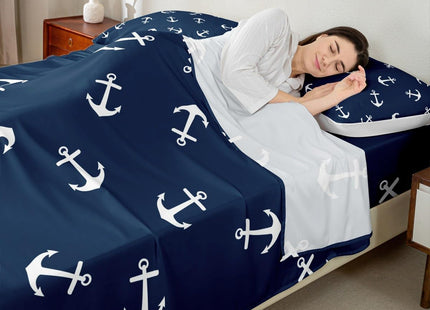 Manfei Summer Anchor Sheet Set Full Size, Nautical Anchor Bedding Set for Kids Boys Teens Room Decor, Fashion Navy Blue Bed Sheet Set 4pcs with Deep Pocket Fitted Sheet + Flat Sheet + 2 Pillowcases