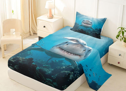 Feelyou Shark Bed Sheet for Kids Ocean Creature Sheet Set Sea Animal Fitted Sheet 1 Flat Sheet & 1 Sheet with 1 Pillowcase (Twin)