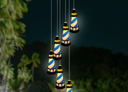 Lighthouse Wind Chimes Outdoors Solar Hanging Lighthouse Decorative Outdoor Lighthouse Solar Lighthouse Windchime（Blue）