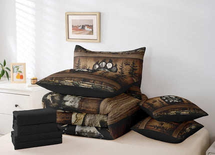 Erosebridal Rustic Farmhouse Bedding Sets,Country Camping and Hunting Twin Comforter Set with Sheets 7 Piece,Woodland Wildlife Bear Paw Deer Bed in A Bag for Boys Men,Cabin Lodge Bed Set