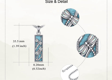 HHKPATOP Dragonfly Necklace 925 Silver Dragonfly Turquoise Bar Pendant
