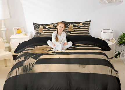Erosebridal Duck Hunting Bedding Set Retro Black White American Flag Twin Comforter Cover for Teen Boys Men,Wildlife Animal Duvet Cover Hunting Flag Quilt Cover for Hunter with Zipper 1 Pillow Case