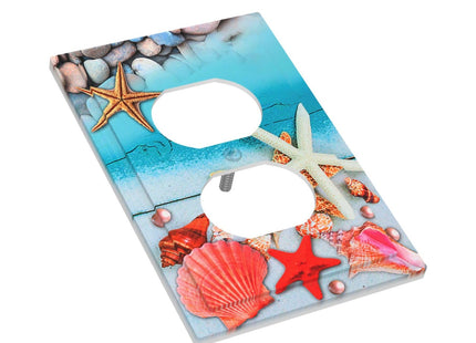 Beach Starfish Seashell 1 Gang Electrical Duplex Outlet Cover Nautical Beach Decorative Wall Plate Board Receptacle Wallplate Switch Plate for Home Decor