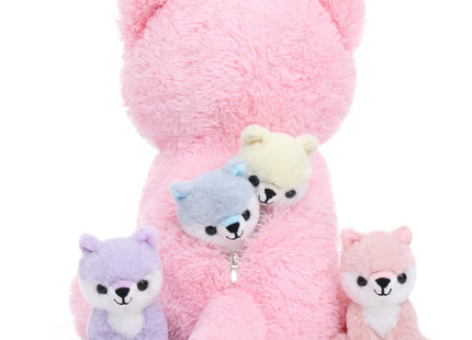 Muiteiur Pink Fox Stuffed Animal Set 5 Pcs, 20" Mom Fox Plush with 4 Babies