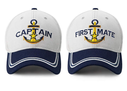 Captain Hat & First Mate | Matching Skipper Boating Baseball Caps | Nautical Marine Sailor Navy Hats