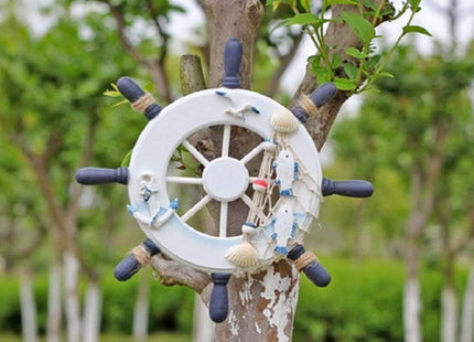Gesteh Nautical Beach Wooden Boat Ship Steering Wheel Fishing Net Shell Home Wall Decor (9 inches)