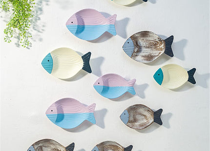 OECECR 2Pcs Wood Fish Nautical Beach Wall Decor, Wooden Hanging Coastal Wall Art Decor for Home, Lake House, Ocean Bathroom Decor - Blue