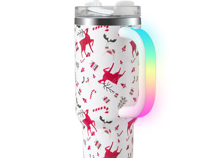 JoviaFesta 40oz Christmas Tumbler with Rechargeable LED Light-Up Handle - Stainless Steel Vacuum Insulated Cup with Lid & Straw - Ideal for Water, Iced Tea, Coffee - Christmas Gift (Reindeer)