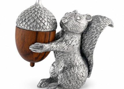 Vagabond House Pewter Squirrel with Wood Acorn Salt and Pepper Shaker Set Fall Harvest Tableware 3 inch Tall