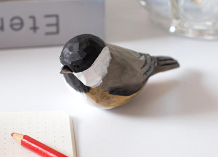 INF-STAR Handmade Black-Capped Chickadee Bird Figurine, Wooden Black-Capped Chickadee Carving, Unique Small Bird Statue for Home Décor or Collectible Gift
