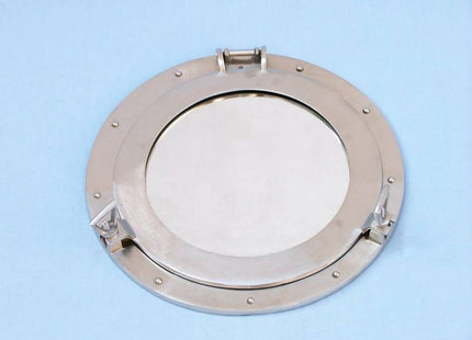 Hampton Nautical Brushed Nickel Decorative Ship Porthole Nautical Mirror, 12"