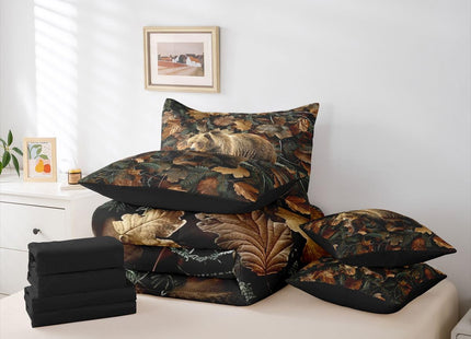 Feelyou Grizzly Bear Comforter Set with Sheets 7 Piece Queen Size Realistic Tree Leaves Hunting Bed in a Bag Kids Boys Girls Western Cabin Bedding Set Farmhouse Room Decor Soft Lightweight Microfiber