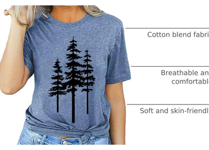 Pine Tree T Shirts for Women Nature Outdoor Shirts Cotton Tees Blue,M