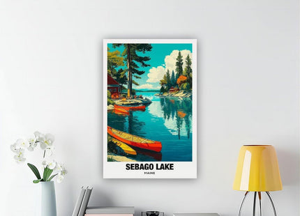 FtAmHbf Sebago Lake Scenic Maine ForestCalm Water Landscape Poster Bedroom Decor Sports Landscape Office Room Decor Gift Style:Frame 12x18inch
