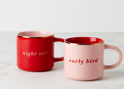 kate spade new york Early Bird & Night Owl, Mugs, Set of 2, Pink