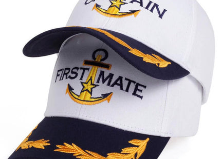 ZUYYON 2 Pcs Captain Hat and First Mate Hat Set Matching Skipper Boating Baseball Caps Nautical Marine Sailor Embroidered Cap(White)