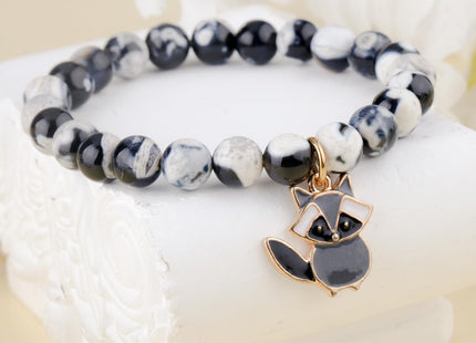 PARTNER Funny Raccoon Bracelets for Women Raccoon Bracelets Gifts for Women Raccoon Natural Stone Jewelry for Her Inspirational Gifts for Raccoon Lovers (Black & White)