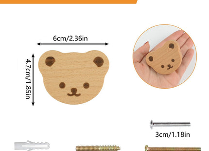 MOROBOR 12PCS Bear Shaped Wooden Knobs Single Hole Beech Wood Handles Cupboard Cabinet Handle Knob for Chest of Drawers with Screws& Expansion Tube