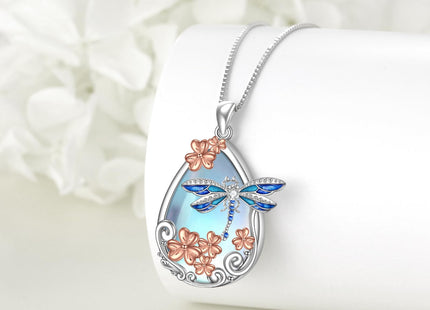 KQF Dragonfly Necklace for Women Sterling Silver Moonstone Jewelry Dragonfly Pendant Necklace for Women Teens