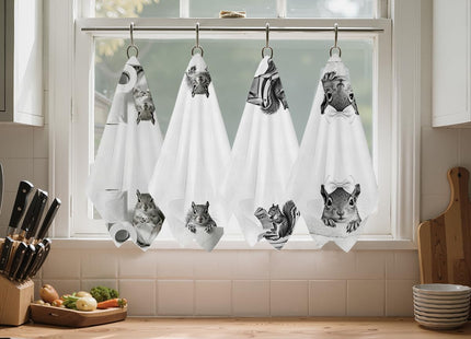 Jztco 4 Pcs Funny Squirrel Hand Towels, Squirrel Gifts Reusable Dish Towels