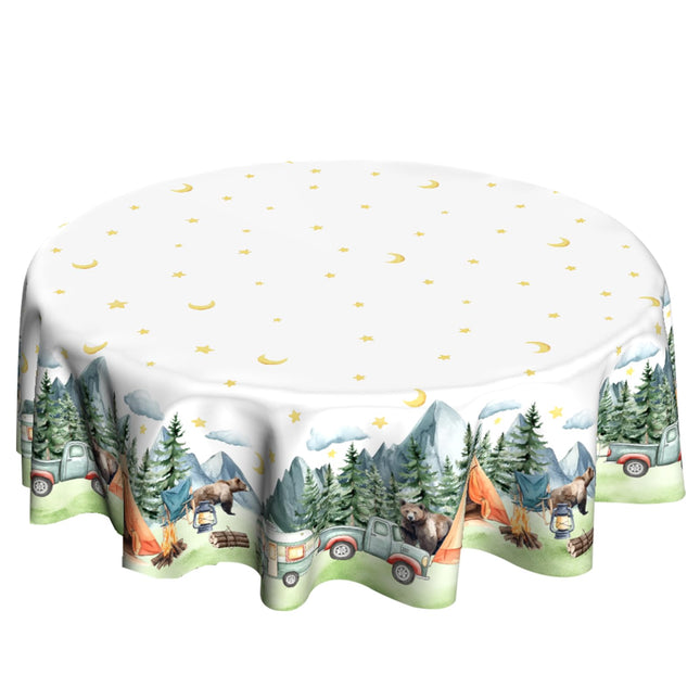 VentuCoven Forest Circular Tablecloth Woodland Table Cloths Circle Bear Tree Table Cloth Round 60 inch for Farmhouse Kitchen Dining Farmhouse Home Decor Spring Summer
