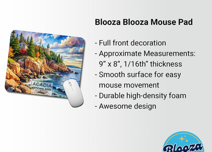Acadia National Park Maine Watercolor Low Profile Mouse Pad Mat