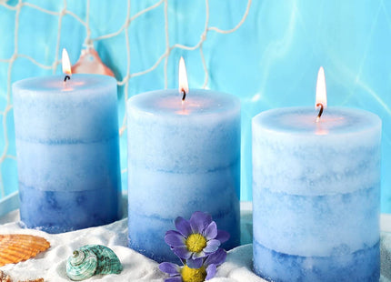 3x4 inch Blue Pillar Candles for Home Scented 3 Pack Lilac Garden Scented Long-Lasting Hand-Poured Candle Coastal Decoration Gifts for Women Wedding Party Shower Bathroom Decor