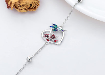 LONAGO Hummingbird Bracelet Sterling Silver Hummingbird Link Adjustable Bracelet Jewelry Gift for Women
