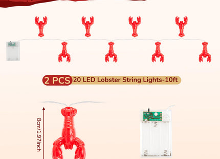 Baquler 2 Pcs 10ft 20 LED Lobster Decorations and Lobsters with Beer String Lights, Crawfish Boil Party Supplies Seafood Boil Party Decors for Summer Camping Mardi Gras Birthday Patio (Lobster)