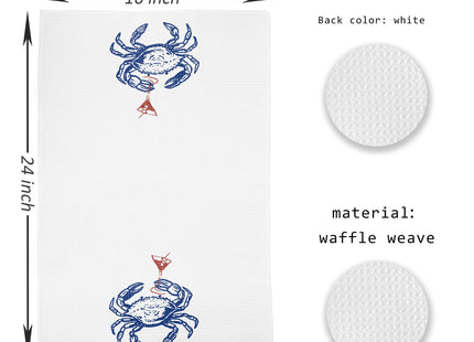 Yomisex Crab Decor Towels, Crab Party Decorations Dish Tea Towels for Kitchen, Coastal Beach Nautical Hand Towels for Bathroom, 16x24 Inch