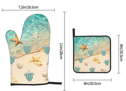 Sea Turtles Beach Oven Mitts and Pot Holders Sets of 3 Nautical Kitchen Decor Heat Resistant Hot Pads Teal Nautical Decorative Oven Gloves for Cooking Grilling Baking