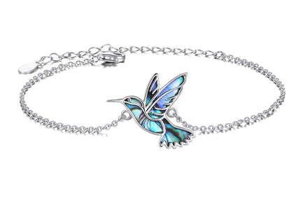 AXOMY Hummingbird Bracelet 925 Sterling Silver Abalone Shell Humming Bird Bracelets Hummingbird Jewelry Gifts for Women Mom Hummingbirds Lovers