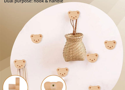 MOROBOR 6PCS Bear Shaped Wooden Knobs Single Hole Beech Wood Handles Polished Wood Cupboard Cabinet Handles Knobs for Chest of Drawers with Screws& Expansion Tube