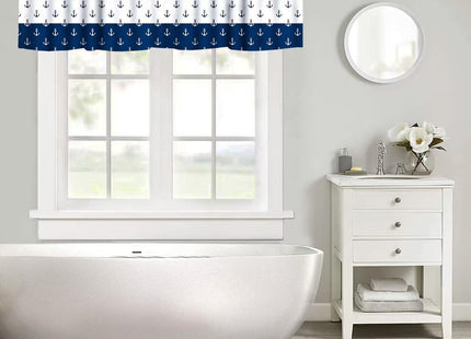 JanJCurt Anchor Valance Curtain, Nautical Theme Navy Blue White Anchor Sea Life Adventure Print Blackout Short Window Treatment for Kids Bedroom Living Room Kitchen, 54x18in