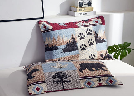 CHESITY Lodge Quilt Set Full/Queen Size, Rustic Cabin Bedspread Coverlet Bear Bedding Set Reversible Animal Printed Patchwork Plaid Bed Cover Country Farmhouse Decor for All Season(90"x 90")