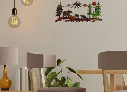 Therwen Metal Bear Wall Art Forest Mountain Cabin Woodland Rustic, Bronze