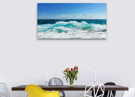 tigeridge Sea Beach Canvas Wall Art for Living Room Wall Decor Ocean Waves Canvas Pictures Blue Surfing Water Seagull Canvas Prints Artwork Office Home Wall Decorations Framed Ready to Hang 24" x 48"