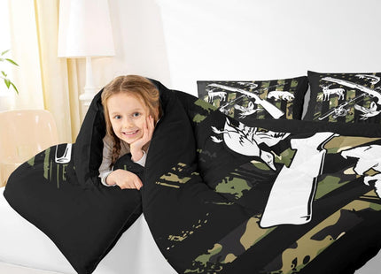 Erosebridal Hunting Duck Bear Deer Comforter Set Fishing Bass Fish Bedding Set Queen for Boys Men Green Camo American Flag Down Comforter Camouflage Hunt Flag Quilt Duvet Insert with 2 Pillow Cases