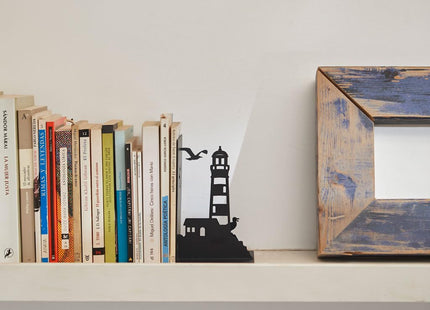 Balvi Lighthouse Bookends Black Colour Classic Coastal View: Lighthouse and Seagulls Metal