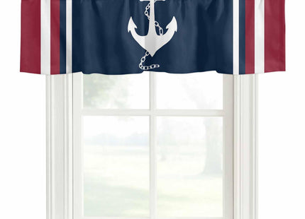 Savannan Nautical Valances, Nautical Anchor Red White Stripes Navy Blue Rod Pocket Cafe Valance Short Window Curtains Valances for Kitchen, Bedroom, Living Room, 1 Panel, 42InchesX12Inches