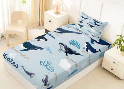 Whale Fitted Sheet Twin for Kids Boys Girls, Coastal Animal Bedding Set, Beach Ocean Creatures Under The Sea Bed Sheets, Nautical Sea Life Whale Bed Set