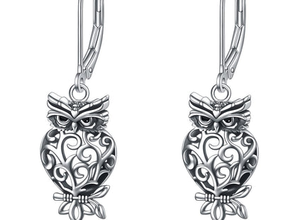 YAFEINI Owl Earrings for Women 925 Sterling Silver Dangle Leverback Bird Earrings Owl Jewelry for Women