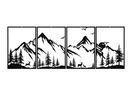 Sanwarm Wall Decor, 4 Pieces, Black Metal, for Home Mountain Forest