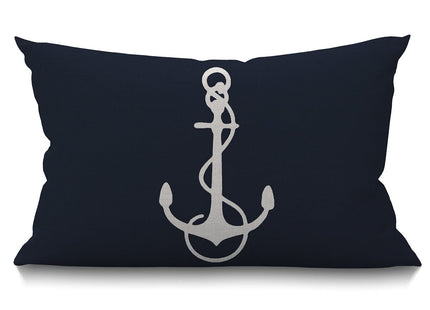 Smooffly Oblong Throw Pillow Case Navy Blue White Nautical Sailing Decor Anchor Cotton Linen Cushion Cover Sofa Armchair Bedroom Livingroom 12x20 Inch