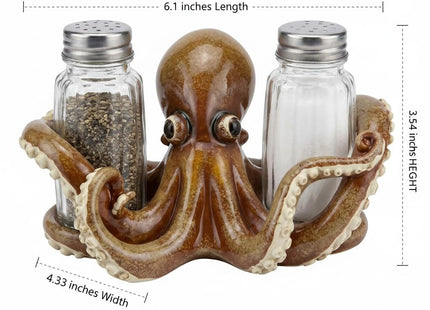 Comfy Hour 6.1 Inch Octopus Salt and Pepper Holder, Coastal Set of 2