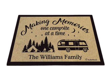 KafePross Happy Camper Personalized Doormat Making Memories one Campsite at a Time Campfire Tree Door Mat for Home Decor 35.4 x 23.6 Inch